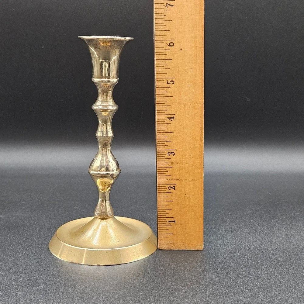 Vintage Brass Candlestick Holder 6.5 Inch Traditional Spindle Taper Stand Gold